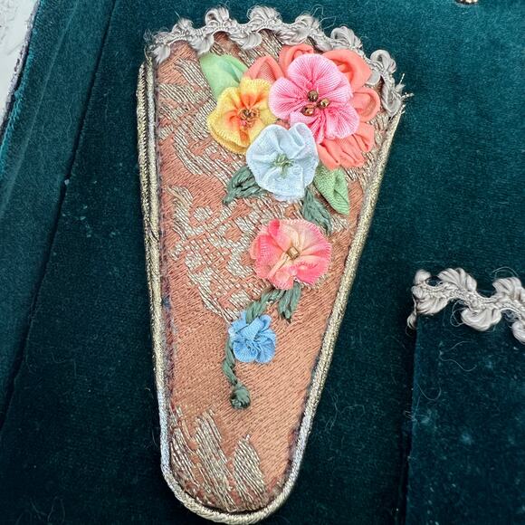 Custom Artisan Upcycled Trinket Sewing Box Decoupage Hand Painted Velvet Mirror - Picture 11 of 16